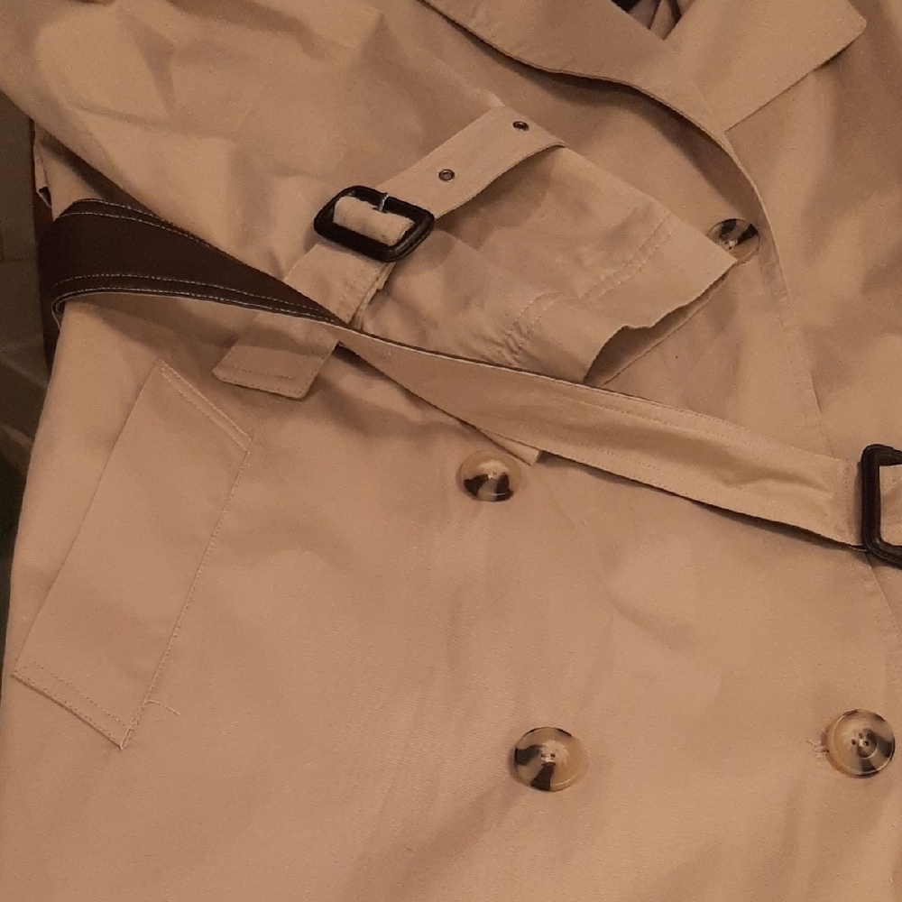 NWT Badgley💝Mischka DOUBLE BREASTED Classic Tan Trench Coat Sz L - Picture 15 of 16